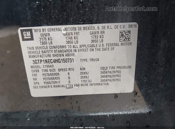 3GTP1NEC4HG150731 2017 GMC SIERRA Black ძრავის განყოფილების ხედი