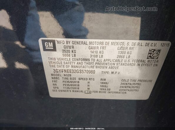 3GYFNEE32GS570980 2016 CADILLAC SRX Black Շարժիչի բաժամունքի տեսք