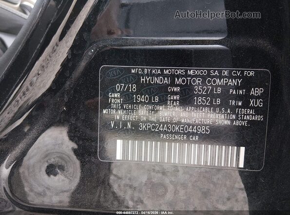 3KPC24A30KE044985 2019 HYUNDAI ACCENT Черный Вид подкапотного пространства
