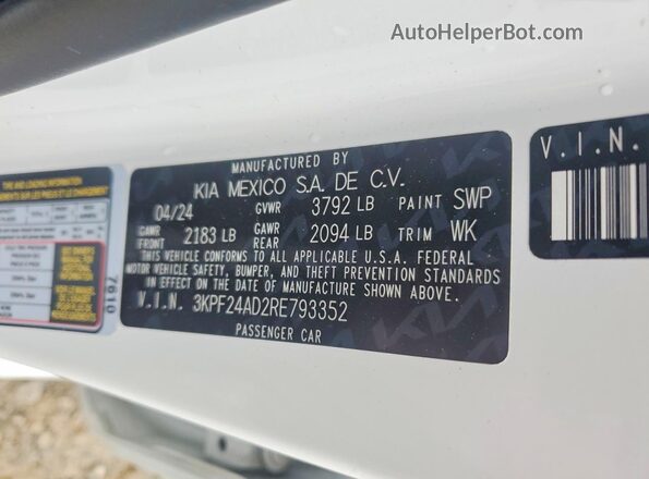 3KPF24AD2RE793352 2024 KIA FORTE Белый Вид наклейки с VIN-кодом
