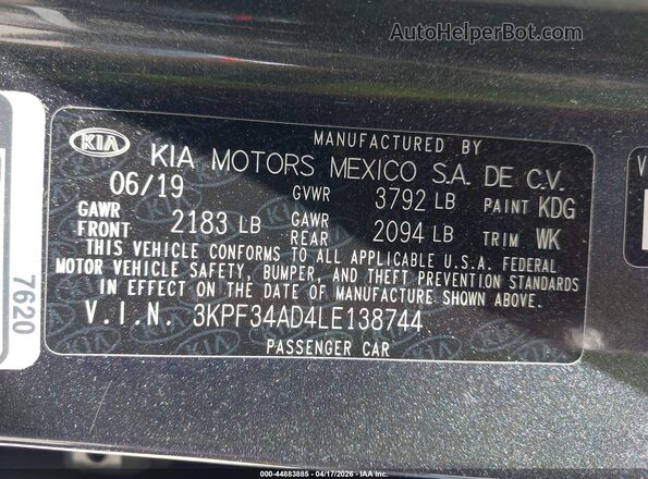 3KPF34AD4LE138744 2020 KIA FORTE Серый Вид подкапотного пространства