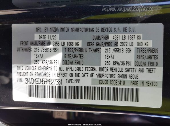 3MVDMBDM5RM627381 2024 MAZDA CX-30 Black ძრავის განყოფილების ხედი