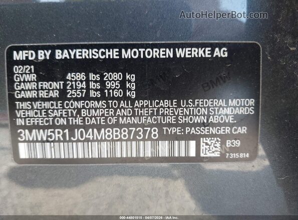 3MW5R1J04M8B87378 2021 BMW OTHER Серый Вид подкапотного пространства