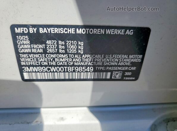 3MW89CW00T8F98549 2026 BMW OTHER White Vista del compartimento del motor