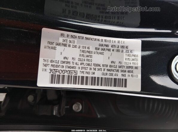 3MZBPACM0PM369759 2023 MAZDA 3 Черный Вид подкапотного пространства