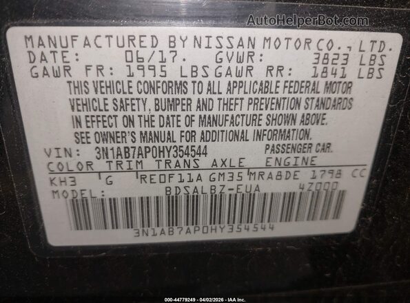 3N1AB7AP0HY354544 2017 NISSAN SENTRA Black Вид підкапотного простору
