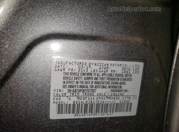 3N1AB7AP0KY327657 2019 NISSAN SENTRA Gray Vista de la etiqueta del VIN