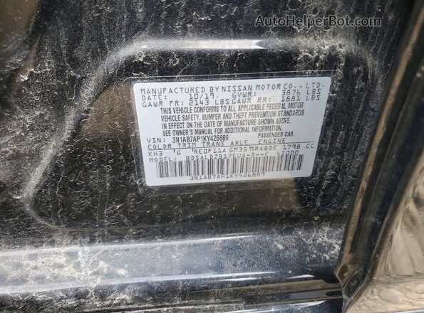 3N1AB7AP1KY426889 2019 NISSAN SENTRA Black VIN კოდის სტიკერის ხედი