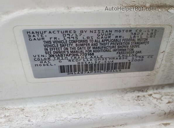 3N1AB7AP3HL720168 2017 NISSAN SENTRA Белый Вид наклейки с VIN-кодом