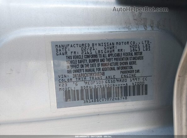 3N1AB8CV7MY248748 2021 NISSAN SENTRA Silver Вид підкапотного простору