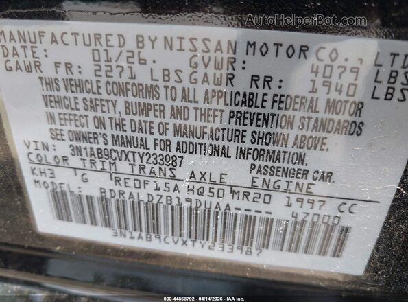 3N1AB9CVXTY233987 2026 NISSAN SENTRA Black ძრავის განყოფილების ხედი