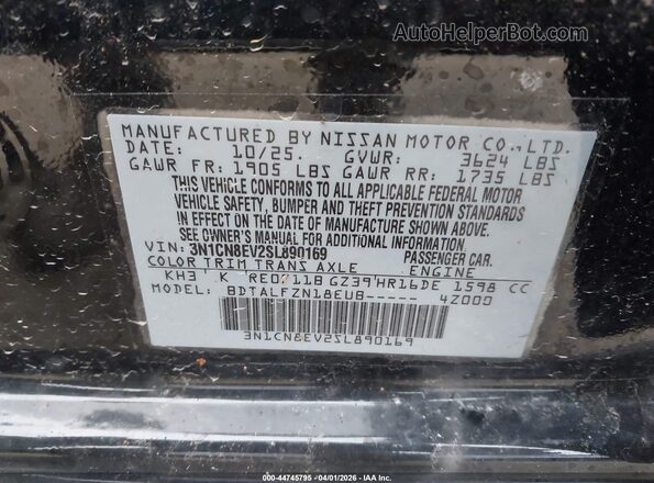 3N1CN8EV2SL890169 2025 NISSAN VERSA Черный Вид подкапотного пространства