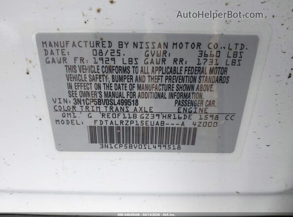 3N1CP5BV0SL499518 2025 NISSAN KICKS PLAY Белый Вид подкапотного пространства