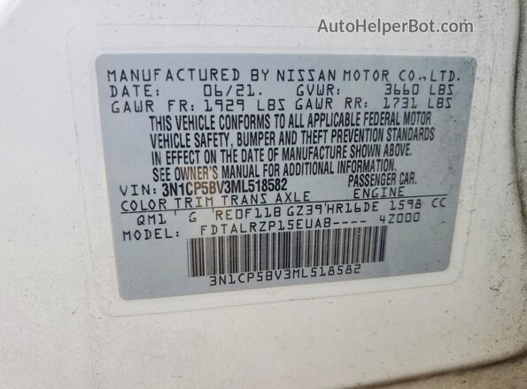 3N1CP5BV3ML518582 2021 NISSAN KICKS White Widok komory silnika