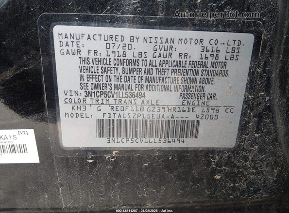 3N1CP5CV1LL536494 2020 NISSAN KICKS Black Vista del compartimento del motor