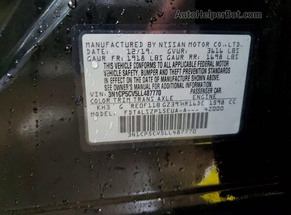 3N1CP5CV5LL487770 2020 NISSAN KICKS Black Widok naklejki z numerem VIN