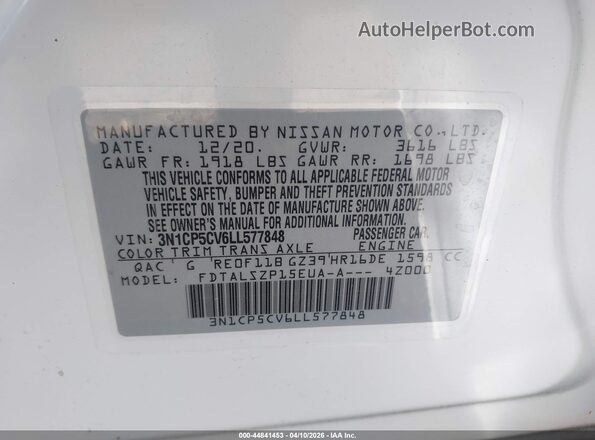 3N1CP5CV6LL577848 2020 NISSAN KICKS White Вид підкапотного простору