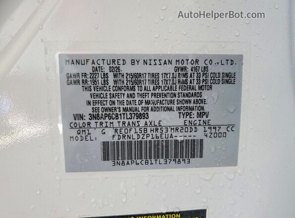 3N8AP6CB1TL379893 2026 NISSAN KICKS Белый Панорамный вид салона 360°