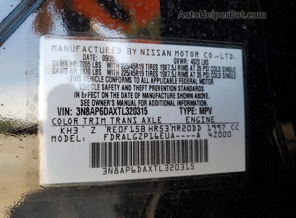 3N8AP6DAXTL320315 2026 NISSAN KICKS Black Vista interior de 360 grados