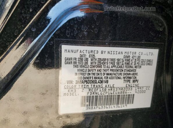3N8AP6DD6SL436149 2025 NISSAN KICKS Black VIN կոդի պիտակի տեսք
