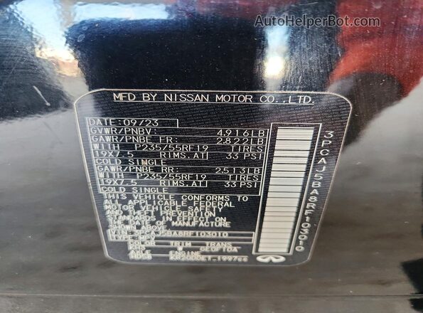 3PCAJ5BA8RF103010 2024 INFINITI QX50 Black Widok naklejki z numerem VIN