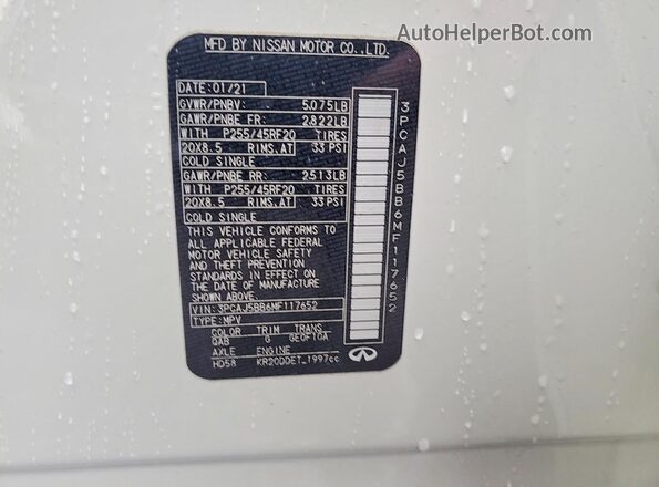 3PCAJ5BB6MF117652 2021 INFINITI QX50 Белый Вид подкапотного пространства