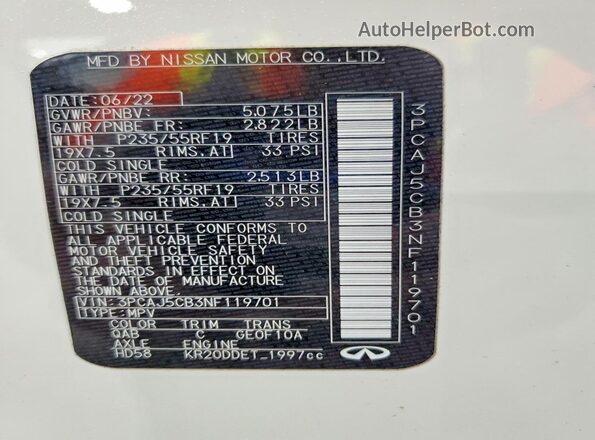 3PCAJ5CB3NF119701 2022 INFINITI QX50 White Widok wnętrza 360 stopni