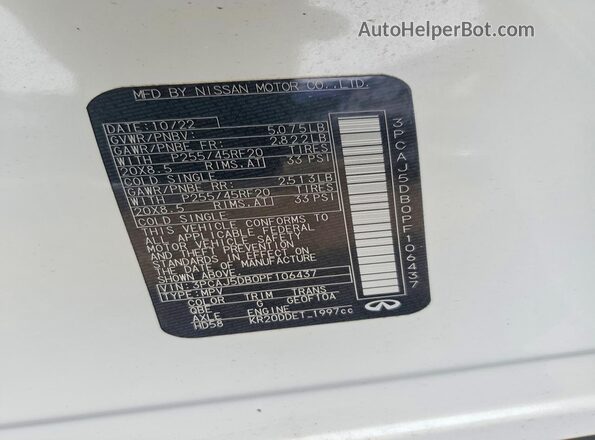 3PCAJ5DB0PF106437 2023 INFINITI QX50 White Вид підкапотного простору