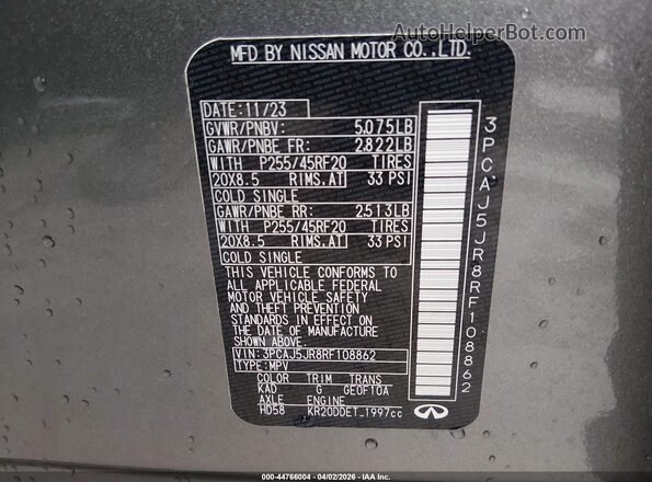 3PCAJ5JR8RF108862 2024 INFINITI QX55 Gray Widok komory silnika