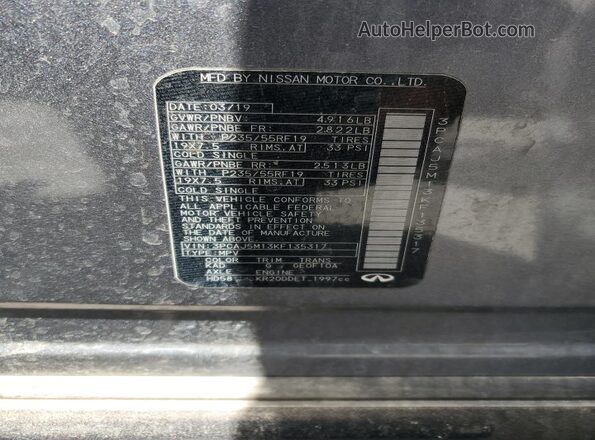 3PCAJ5M13KF135317 2019 INFINITI QX50 Серый Вид наклейки с VIN-кодом
