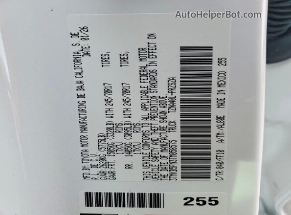 3TMKB5FN3TM058575 2026 TOYOTA TACOMA White Շարժիչի բաժամունքի տեսք