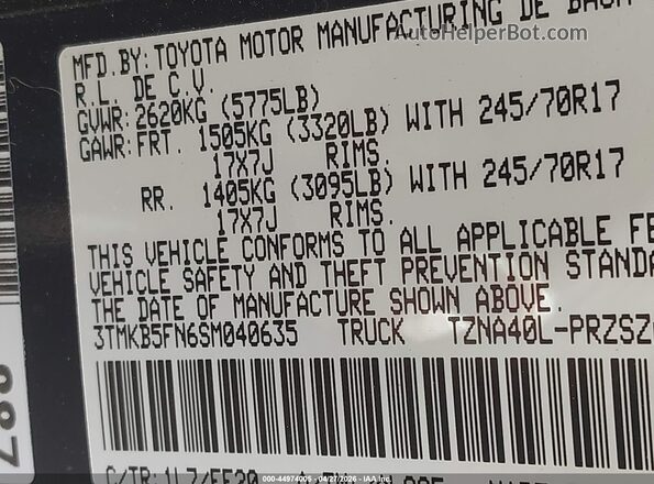 3TMKB5FN6SM040635 2025 TOYOTA TACOMA Gray Вид підкапотного простору