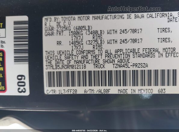 3TMLB5JN3RM012118 2024 TOYOTA TACOMA Серый Вид подкапотного пространства