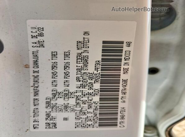 3TYAX5GN4NT064145 2022 TOYOTA TACOMA White Vista de la etiqueta del VIN