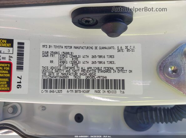 3TYCZ5AN4MT040809 2021 TOYOTA TACOMA White Vista del compartimento del motor