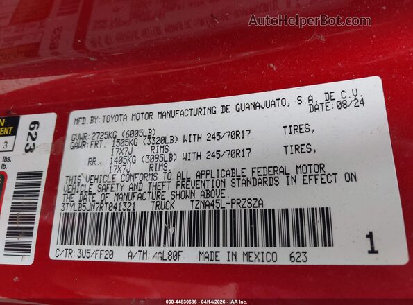 3TYLB5JN7RT041321 2024 TOYOTA TACOMA Красный Вид подкапотного пространства