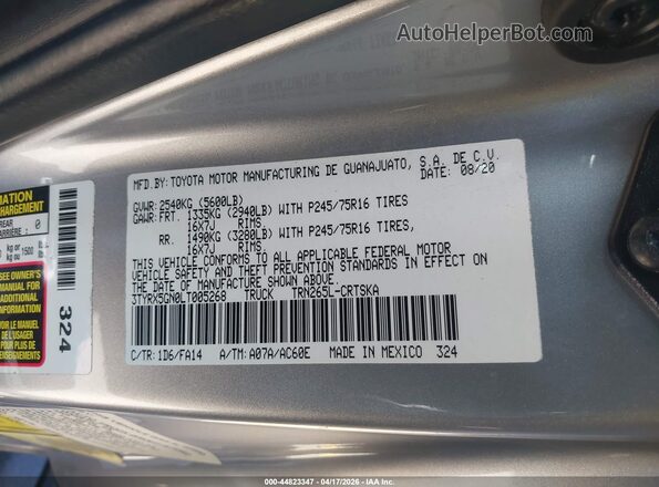 3TYRX5GN0LT005268 2020 TOYOTA TACOMA Gray Widok komory silnika