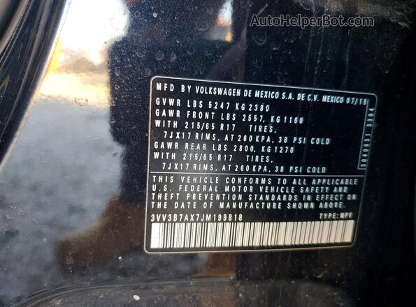 3VV3B7AX7JM199818 2018 VOLKSWAGEN TIGUAN Черный Вид наклейки с VIN-кодом