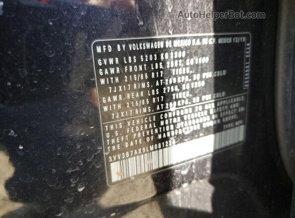 3VV3B7AX9LM081224 2020 VOLKSWAGEN TIGUAN Black Vista de la etiqueta del VIN