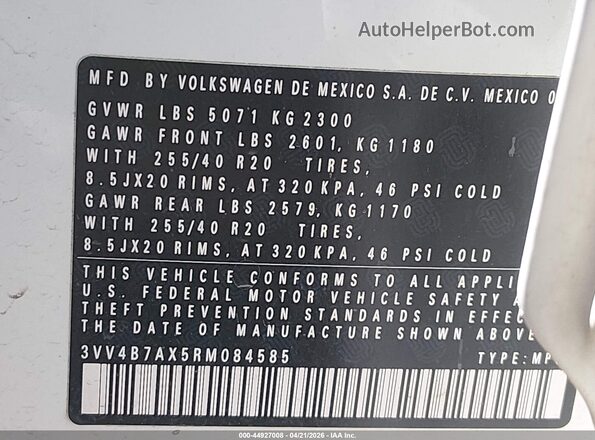 3VV4B7AX5RM084585 2024 VOLKSWAGEN TIGUAN Белый Вид подкапотного пространства