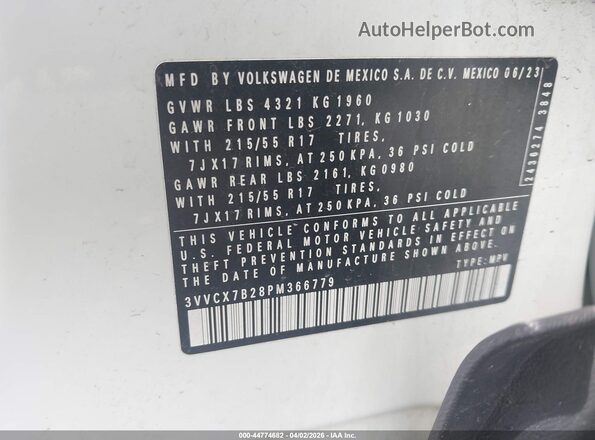 3VVCX7B28PM366779 2023 VOLKSWAGEN TAOS Белый Вид подкапотного пространства