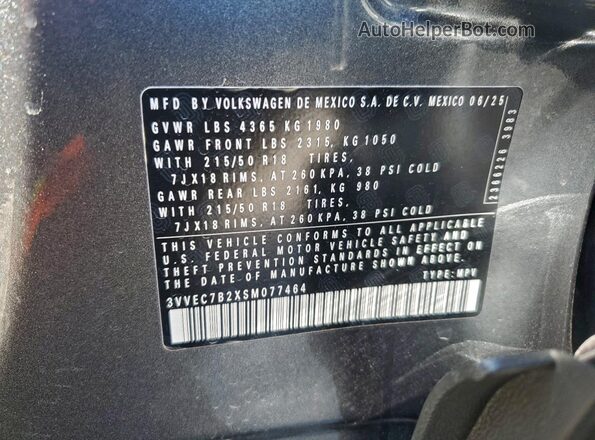 3VVEC7B2XSM077464 2025 VOLKSWAGEN TAOS Gray Widok naklejki z numerem VIN