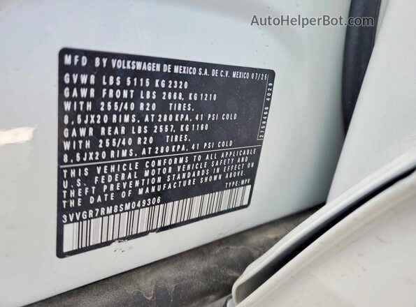 3VVGR7RM8SM049306 2025 VOLKSWAGEN TIGUAN White Widok naklejki z numerem VIN