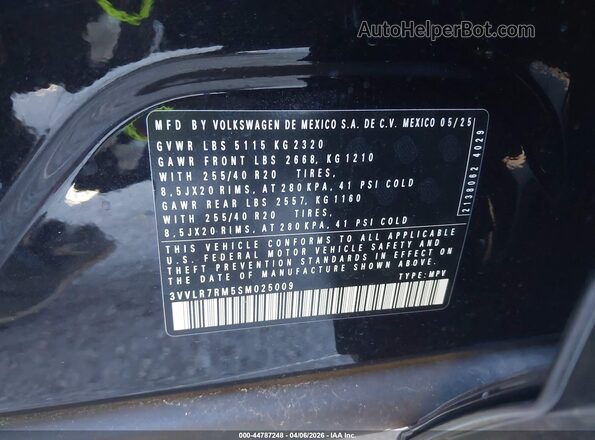 3VVLR7RM5SM025009 2025 VOLKSWAGEN TIGUAN Black Engine compartment view