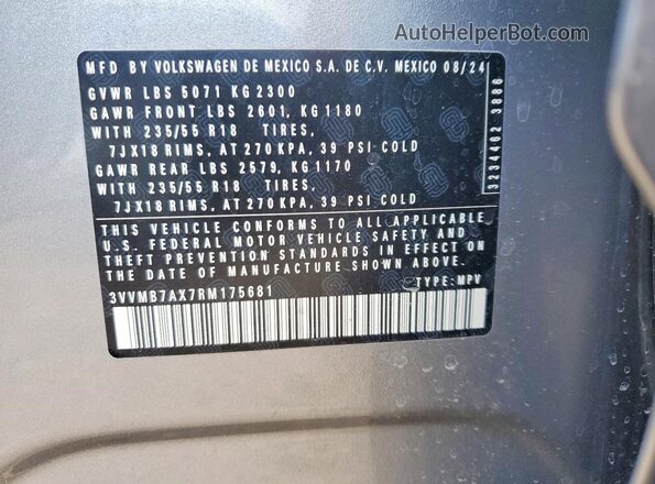 3VVMB7AX7RM175681 2024 VOLKSWAGEN TIGUAN Silver Widok wnętrza 360 stopni
