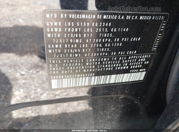 3VVRB7AX2PM063289 2023 VOLKSWAGEN TIGUAN Black Շարժիչի բաժամունքի տեսք