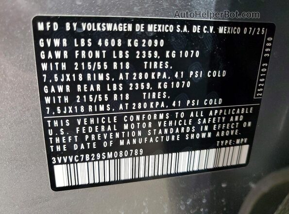 3VVVC7B29SM080789 2025 VOLKSWAGEN TAOS Silver Widok wnętrza 360 stopni