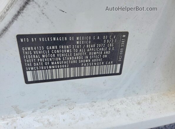 3VWC57BU5MM080662 2021 VOLKSWAGEN JETTA White Vista del compartimento del motor