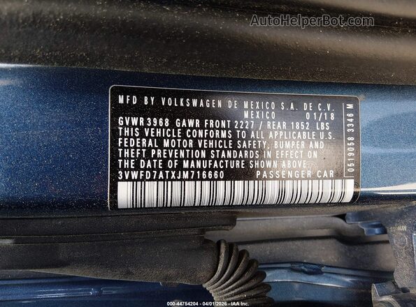 3VWFD7ATXJM716660 2018 VOLKSWAGEN BEETLE Blue Вид підкапотного простору