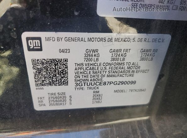3GTUUCE87PG290099 2023 GMC SIERRA Черный Вид наклейки с VIN-кодом